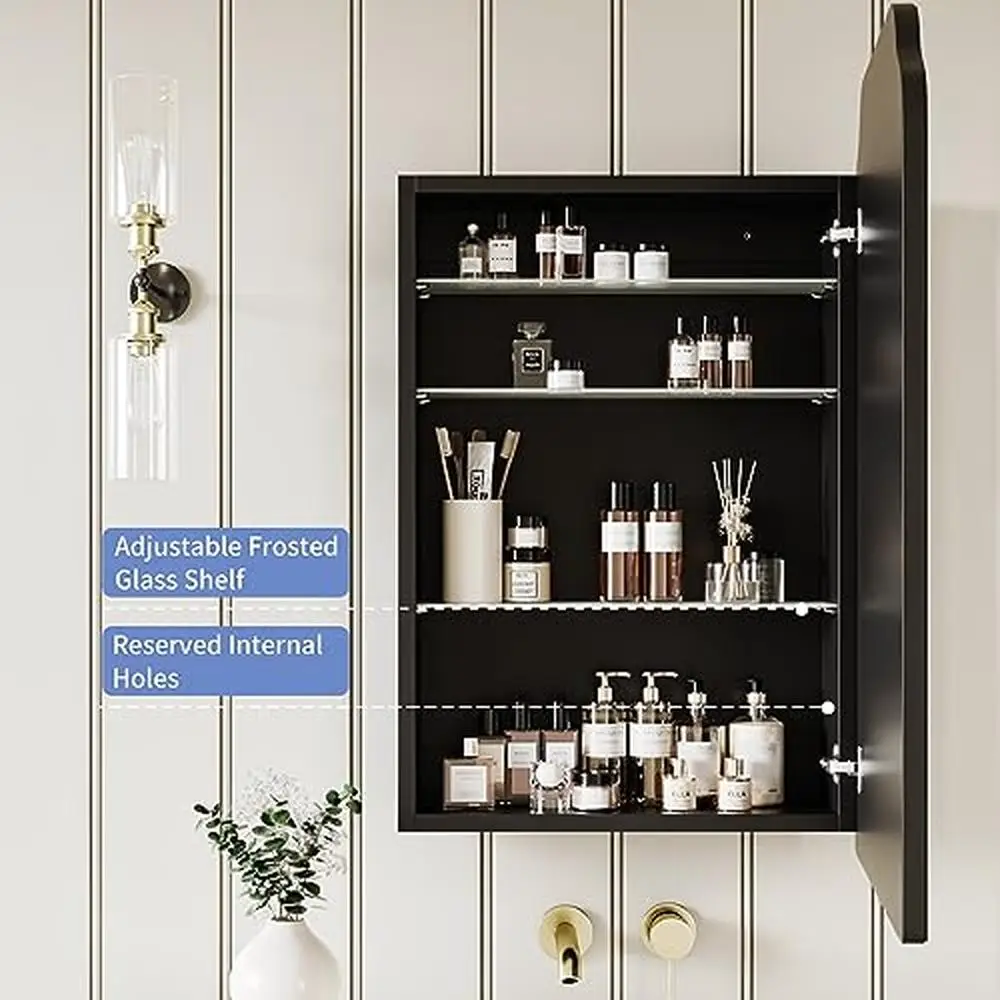 Bathroom Wall Cabinet with Adjustable Shelves Vintage Style Black Wood Medicine Cabinet 4