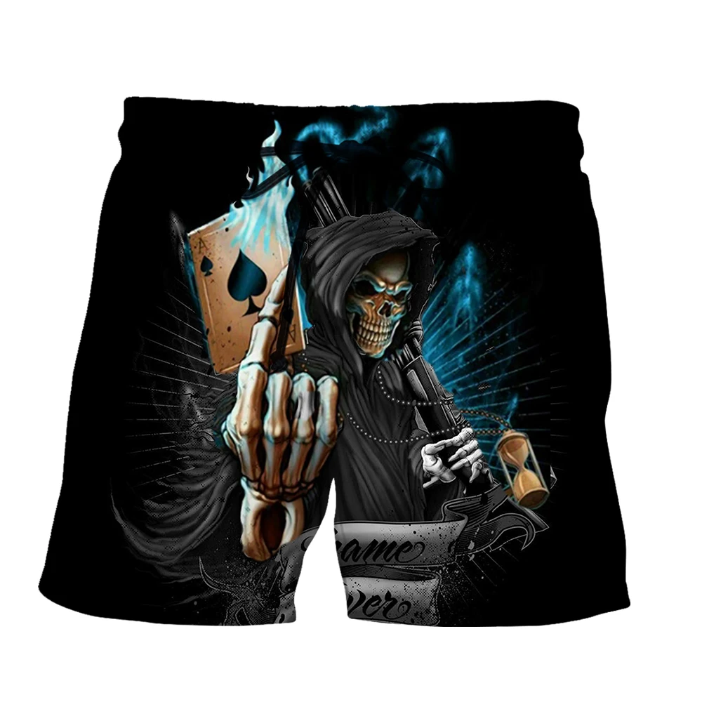SONSPEE Men Horrible Skull Spades Poker A 3D Print Cool Beach Shorts Fitness Sports Streetwear Hip Hop Plus Size Short Pants
