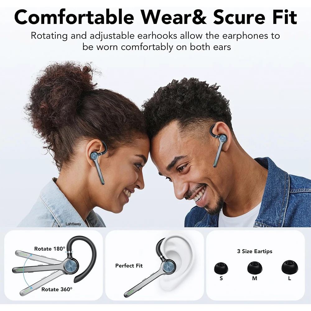 Bluetooth Headset with AI Noise Cancellation Mic and Mute Button,Bluetooth 5.3 Wireless Earpiece for Driving/Business/Office 6
