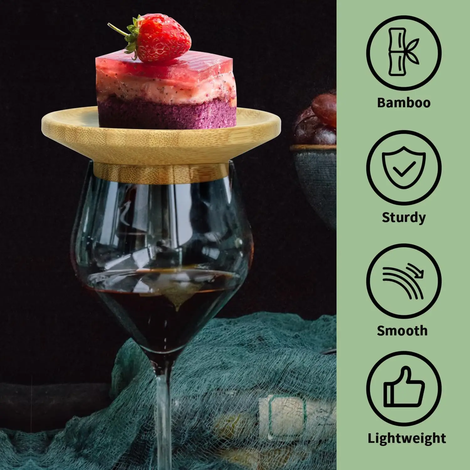 4 Pcs Set Wine Glass Charcuterie Topper Coasters Plate Natural bamboo Board Topper for Family Gatherings Restaurants Bars