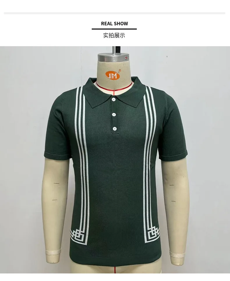 Hot Sale Men's Summer Clothes Luxury Style Slim Green Stripe Polo Shirts Male Knitted Short Sleeve Polo T shirts Men Golf Shirts 15 Scc880b47555540a58d854b333070a57ai