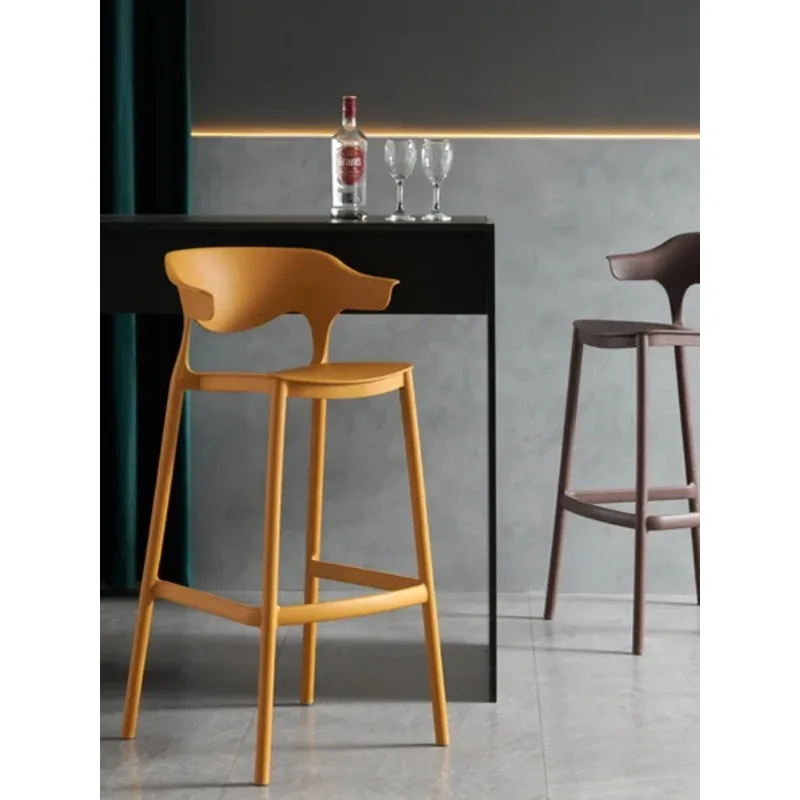 Nordic Simple Bar Stools Modern Minimalist Plastic Chairs for Bar Kitchen Stackable High Stool with Backrest Space-Saving Design