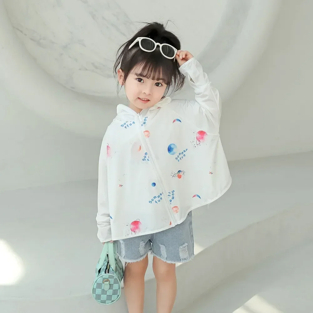Summer Cartoon Ice Silk Anti-UV Sunscreen Jacket Baby Cartoon Sun Protection Clothes Breathable Children Skinsuit