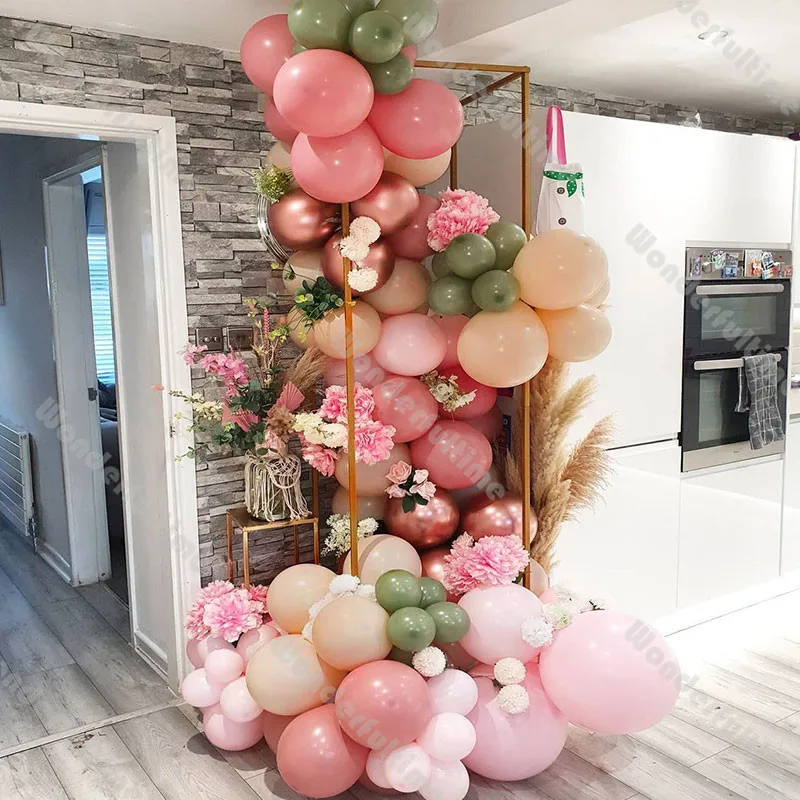 

Retro Pink Green Blush Balloons Arch Garland Girl Birthday Decoration Baby Shower Wedding Bridal Valentine's Day Decor Supplies