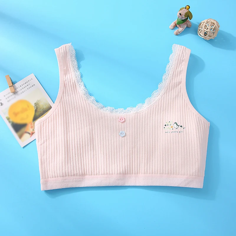 Teenager Soft Cotton Puberty Underwear Children Girls Sports Top Girl Cute Printing Training Bras Summer Kids U-Back Top Vest