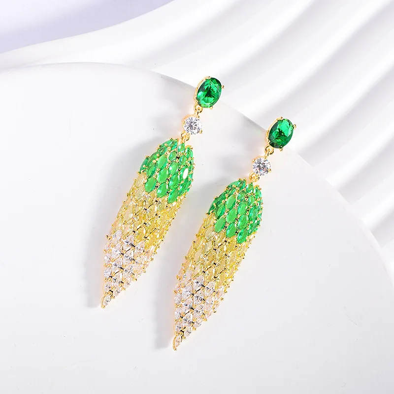 Color S925 Earrings Niche EuropeAn-American Style High-grade Long Pointy Earrings Light Luxury Temperament Party Earrings Women