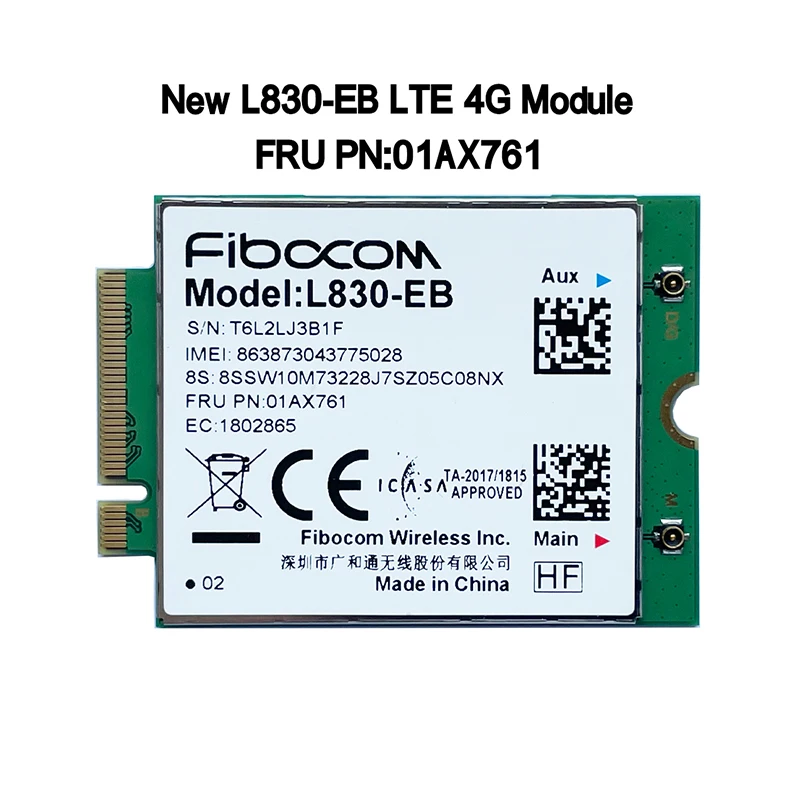 

Fibocom L830-EB 4G WWAN модуль карты для Thinkpad X280 T480 T580 P52s L480 L580 T490 T590 P53s T490s X390 L490 L590 FRU 01AX761