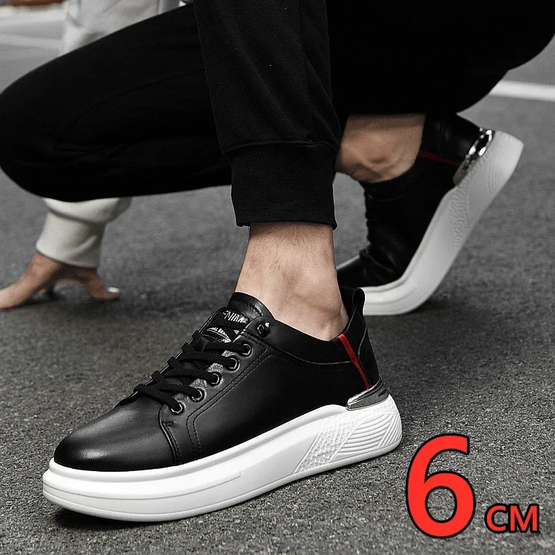 Cow Men Sneakers Elevator Shoes Hidden Heels Breathable Heightening Shoes 6cm Taller Men Leisure Fashion Lift Sports