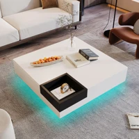 Table basse brillante pour salon avec boîte de rangement amovible, effet lumineux LED 5