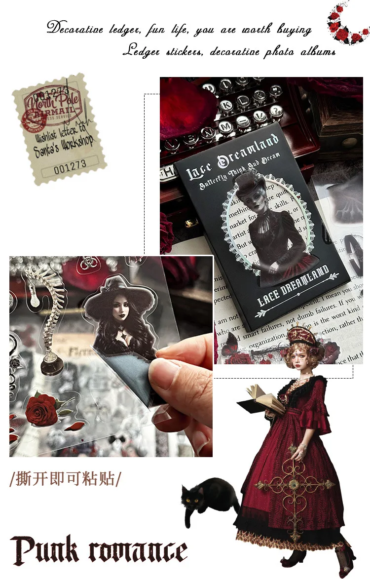6 Sheets/pack Dark Gothic Scary Vampire Transparent PET Die-cut Sticker Bag Retro Journal Album Decorative Stationery Collages