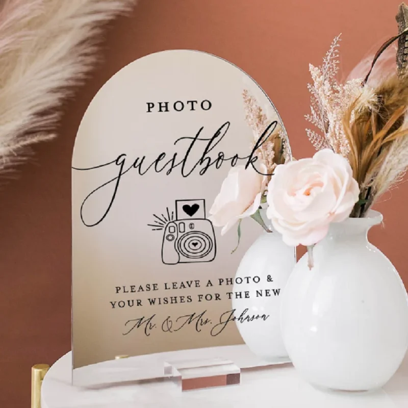 ARCH Gold Silver Mirror Photo Booth Guestbook Snap Shake It Stick It Sign Acrylic Wedding Leave A Note Well Wishes Sign