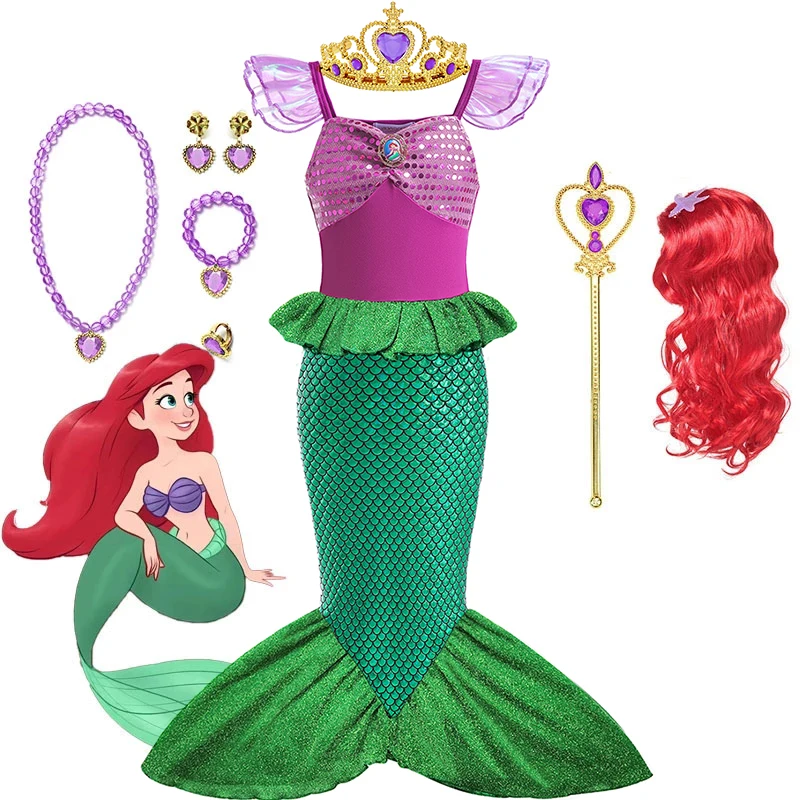 Disney Little Mermaid Ariel Princess Costume Kids Dress For Girls Cosplay Children Carnival Birthday Party Clothes Mermaid Dress