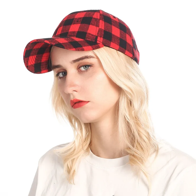 

Men Women Red Plaid Baseball Cap Casual Outdoor Sun Protection Sunshade Checkerboard Small Frame Hat Fashion Streetwear Hip-hop