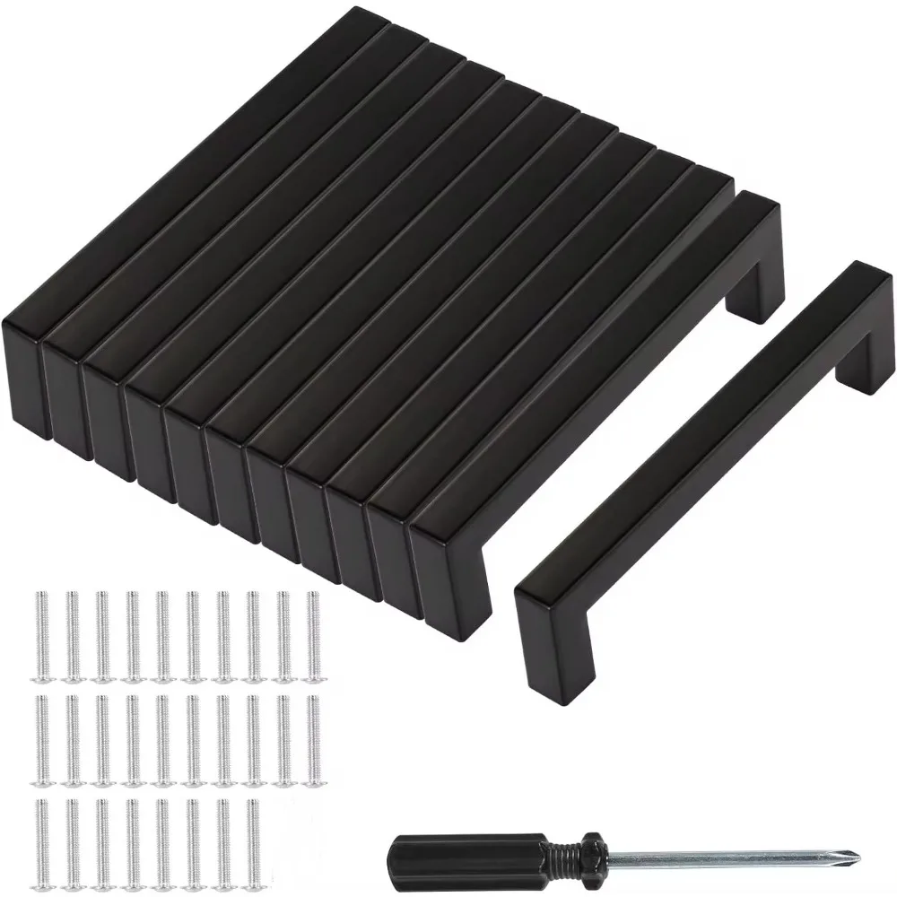 เฟอร์นิเจอร์ประตูสีดำ12ชิ้นด้ามจับตู้ระยะห่างของรู160มม. พร้อมสกรูและเครื่องมือติดตั้งสำหรับตกแต่งบ้านห้องครัว 1