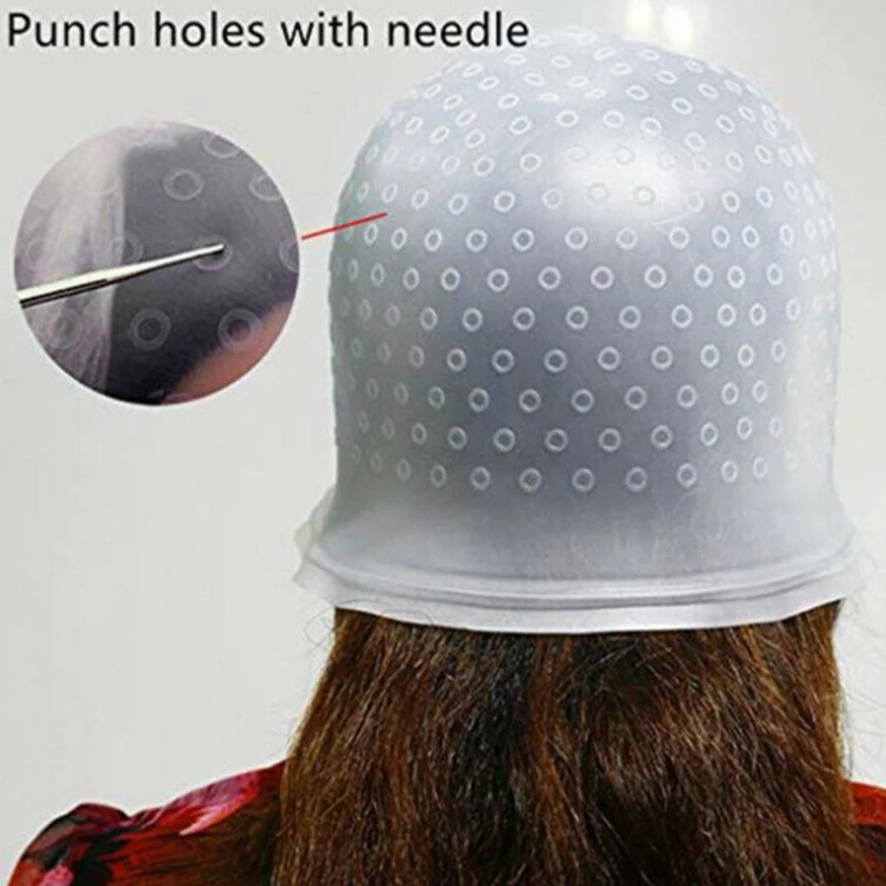 B3 1개 실리콘 헤어 하이라이트 캡 (바늘 포함) 재사용 가능 헤어 컬러링 캡 염색 모자 헤어 스타일링 도구 미용사 액세서리