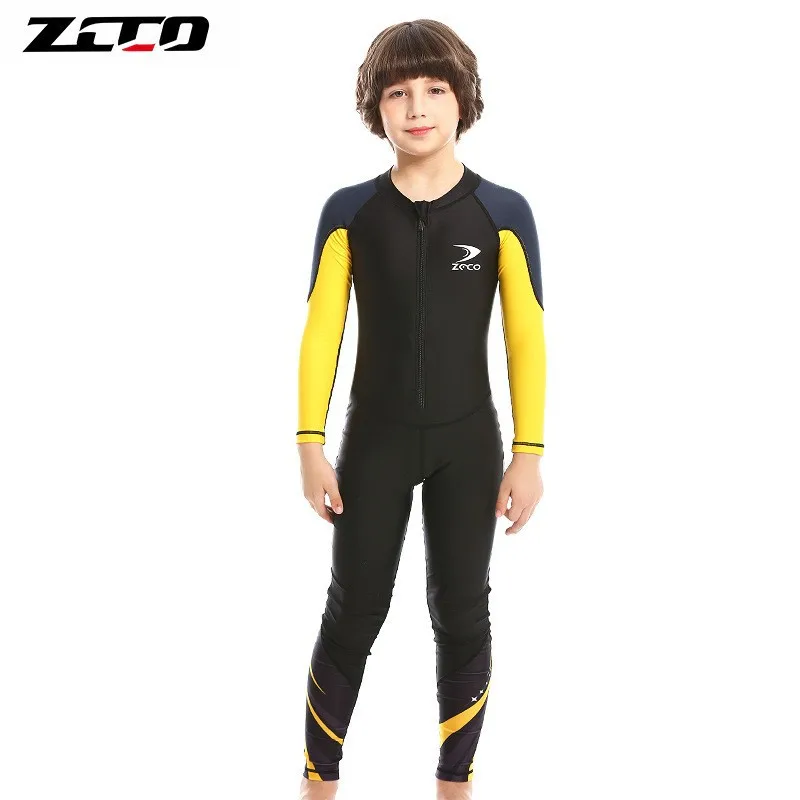 One Pieces Swimsuit Rash Guard Swimwear Long Sleeve Sunsuit for Kids 4-14Y Sun UV Protection