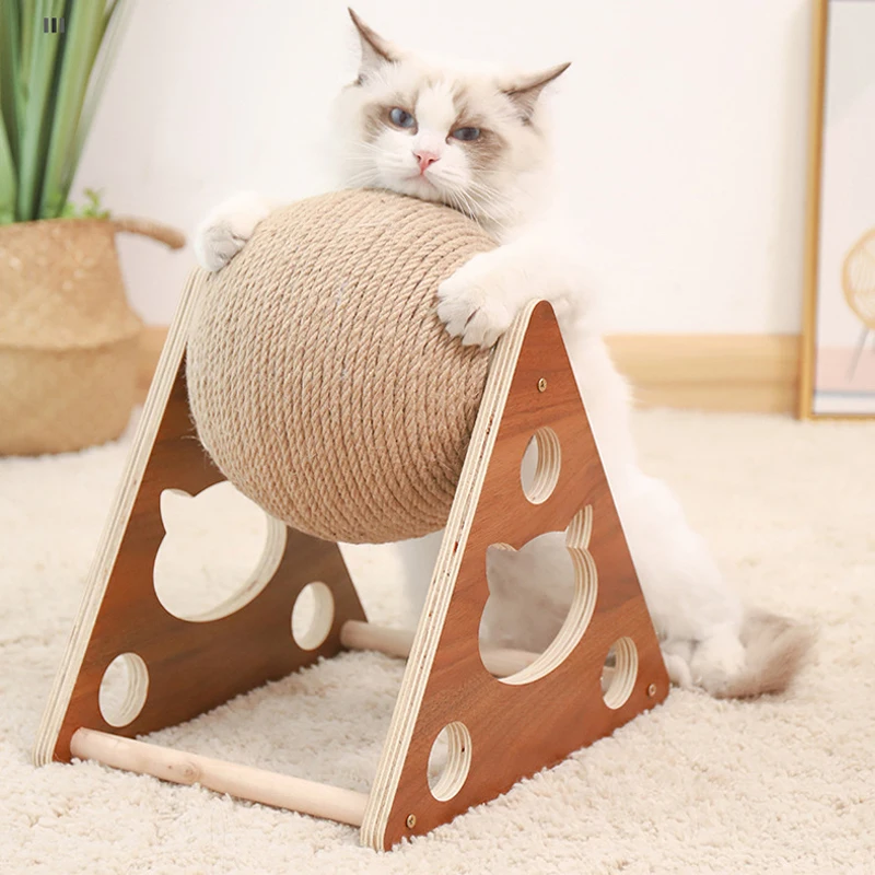 

Wooden Cat Scratching Ball Toy Cat Grinding Paws Board Kitten Sisal Rope Scratcher Board Rolling Ball Wear-resistant Pets Toys