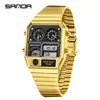SANDA 3192 Men's Electronic Watch Square Stainless Steel Temperature Measurement Stopwatch Timing Multi functional Watch 5