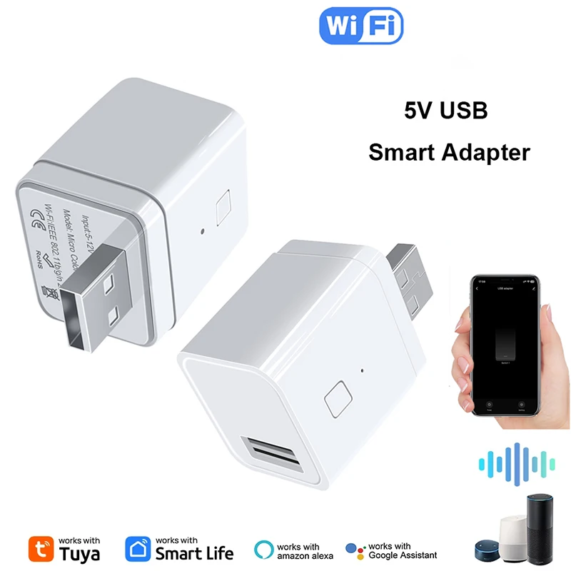 Tuya Smart Micro USB Adaptor Switch 5V WiFi Mini USB Power Adaptor Compatible with Alexa Hey Google For Smart Home Automation