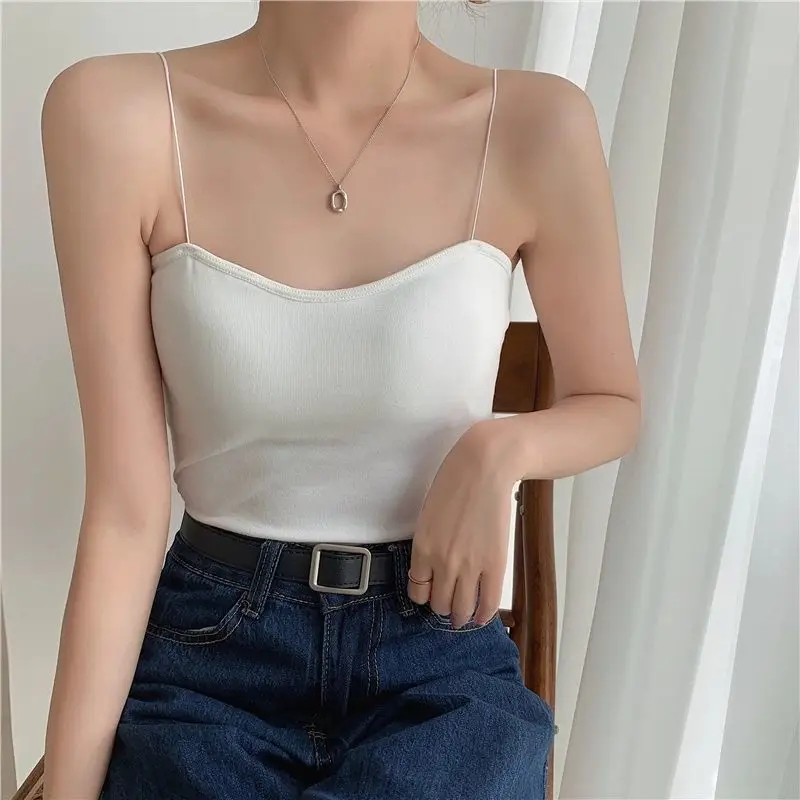 White Camisoles For Women Elegant Blue Spaghetti Strap Tank Top Summer Female Sexy Backless Slim Tops 2022 New Sleeveless Camis white bra