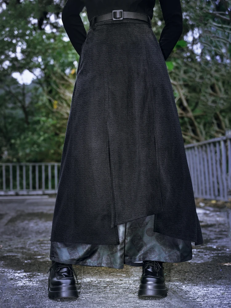 New Chinese Style National Style Han Elements Double-layer Thickening Wide Leg Skirts And Pants Autumn And Winter Pants Chinois