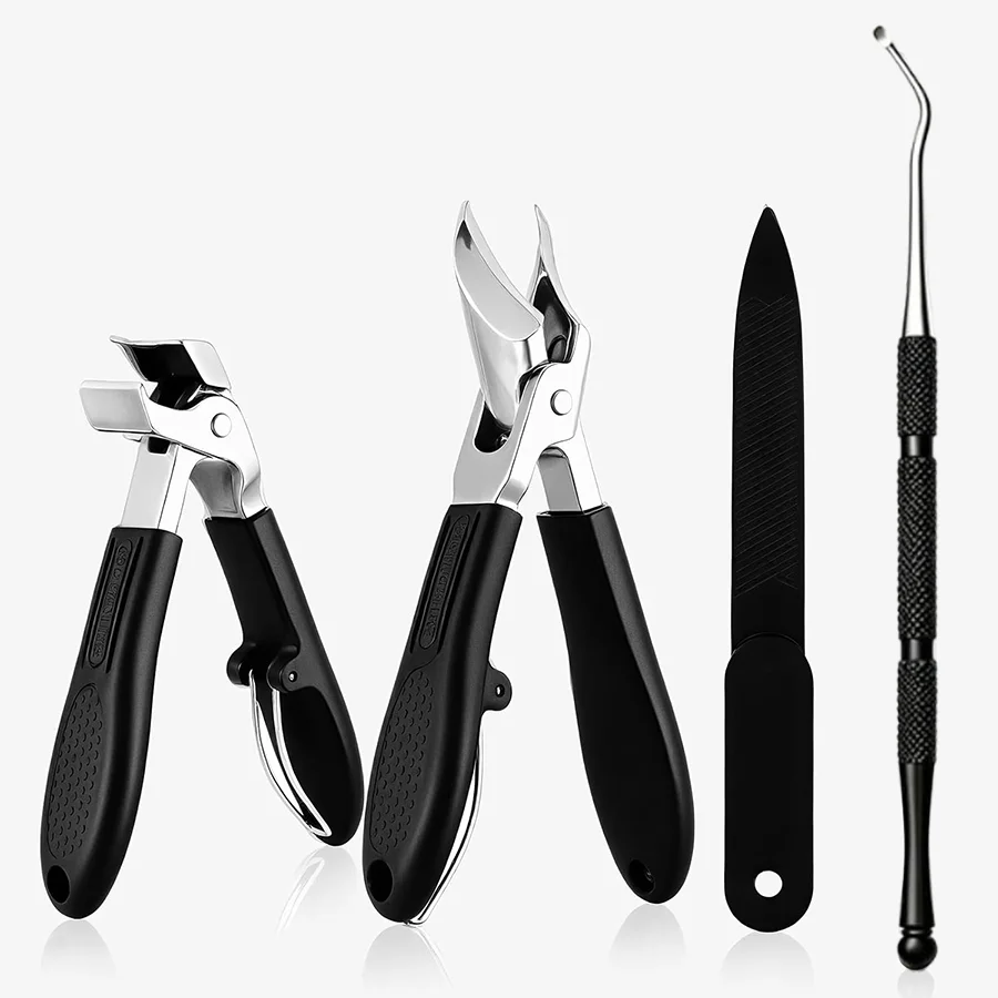 1/4pcs Black Stainless Steel Toenail Clippers for Seniors Thick Toenails, Slanted Angled Head Toe Nail Cutter Ingrown Toenail