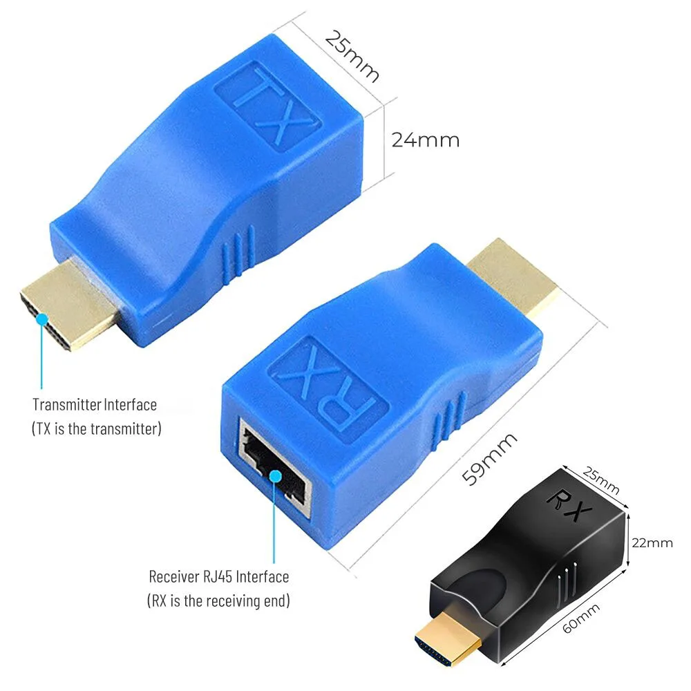 1 Pair 4K HD-compatible Extender Extension Up to 30m RJ45 4K Over CAT5e Cat6 Network Ethernet LAN for HDTV HDPC DVD PS3 STB