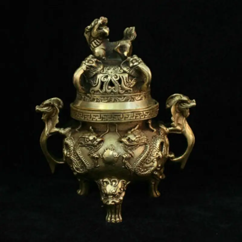 

Marked Chinese Bronze Brass Animal Dragon Beast Incense Burner Censer Statue