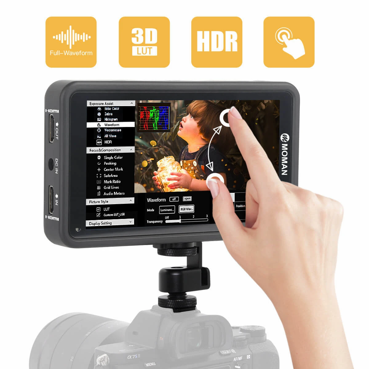 Moman M5 Field Monitor DSLR Camera HDMI-compatibe 3D LUT 1920x1080 Video Portable 4K Monitor Studio reference Live Streaming