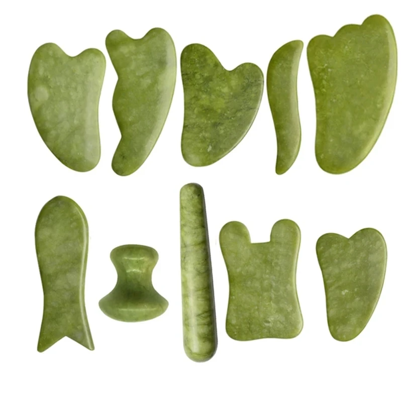Natural Green Xiuyu Jade Gua Sha Board Set Gouache Scraper For Body SPA Acupuncture Acupoint Facial Lifting Scraping Massager 4