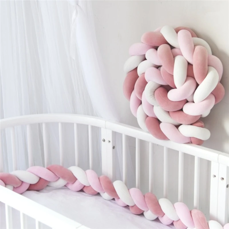 Crib Bumper 2M Baby Bed Bumper Long Knotted 3-strand Braided for Infant Crib Protector Cot Bumper Room Decor Crib Bedding Set