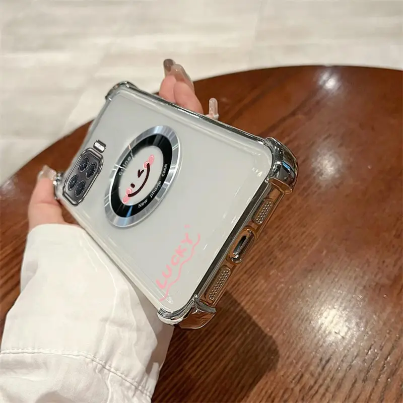 Transparent Smile Face Magnetic Phone Case - Airbag Anti-Knock Cover