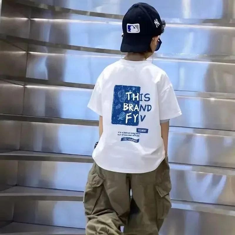Summer Kids Clothes Streetwear Print T Shirt Short Sleeve Tops Boy Cotton Tees O-Neck Cool Children Fashion Blouse Free Shipping 2