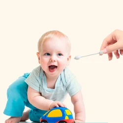 56/224pcs Baby Natural Bulk Childrens Oral Swabs With Safety Head Gourd Shape Stable Cotton Buds Ear Sticks For Children (56pcs