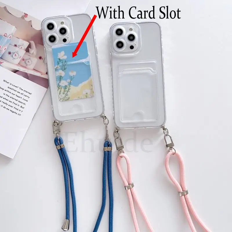 Transparent Crossbody Strap Phone Case with Card Wallet Cover