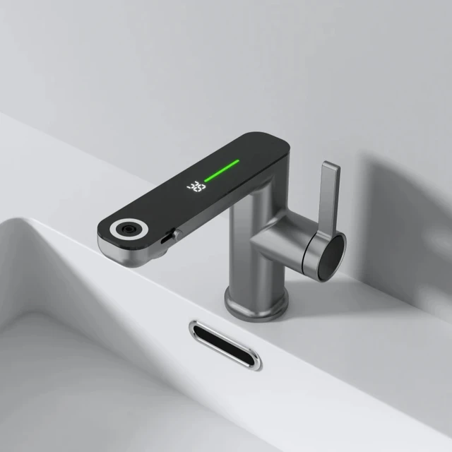 ก๊อกอ่างน้ำ LED 2โหมดหน้าจอดิจิตอลอุณหภูมิ, มี2โหมดใช้งานได้หลากหลายสามารถใช้งานได้ในอ่างน้ำร้อนน้ำเย็นผสมอ่างล้างหน้าสำหรับห้องน้ำ 1