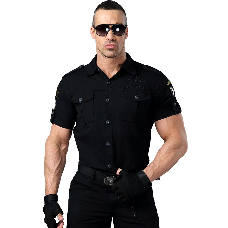 Men Khaki Shirt Short Sleeve Military 