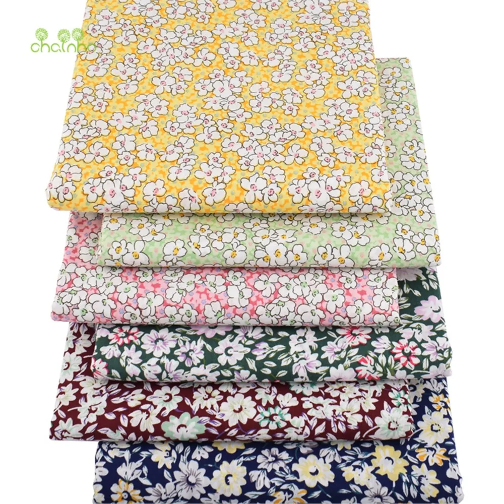 Chainho,Printed Plain Weave Poplin Cotton Fabric,DIY Sewing Quilting Material,Patchwork Cloth,Floral Series,3 Sizes,15PC92