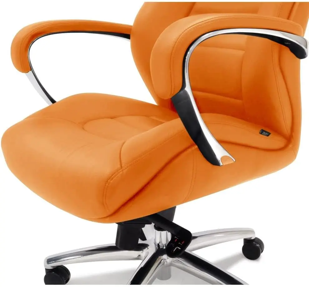Genuine Leather Aluminum Base High Back Executive ChairHeavy People Ergonomic Back - Office Chair Orange 6