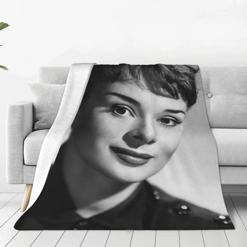 

Audrey Hepburn Blankets Flannel Print 3D Print Beauty Girl Movie Portable Lightweight Throw Blankets for Home Office Rug Piece