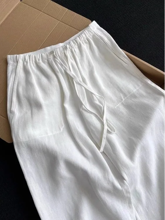 Women's Linen Pants Anti-Wrinkle Breathable Loose Fit Casual Trousers Comfortable Natural Waist Summer Fashion Style - 2