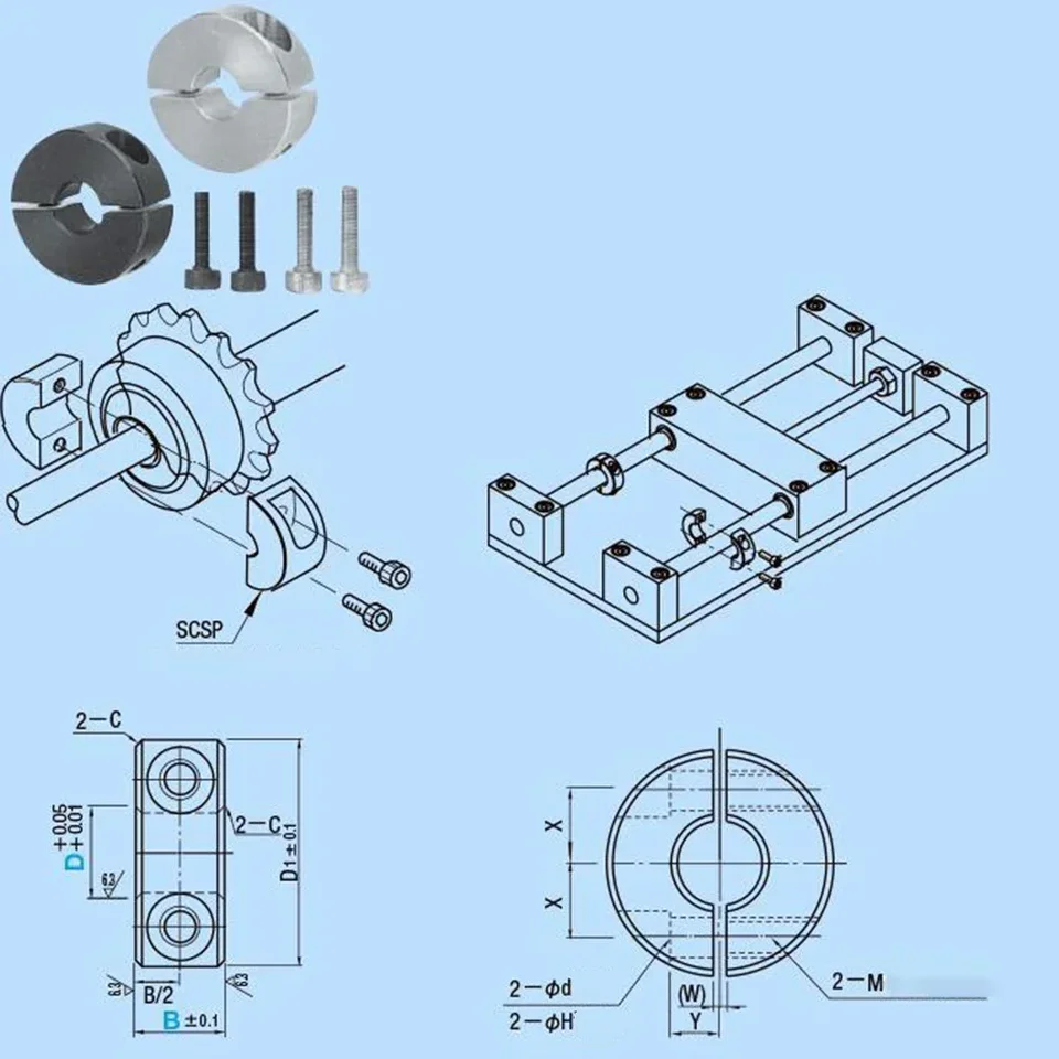 Anello Di Bloccaggio In Acciaio Per Albero - Doppia Divisione Da 10 A 40 Mm | Collare Di Serraggio Nero - Foto 5