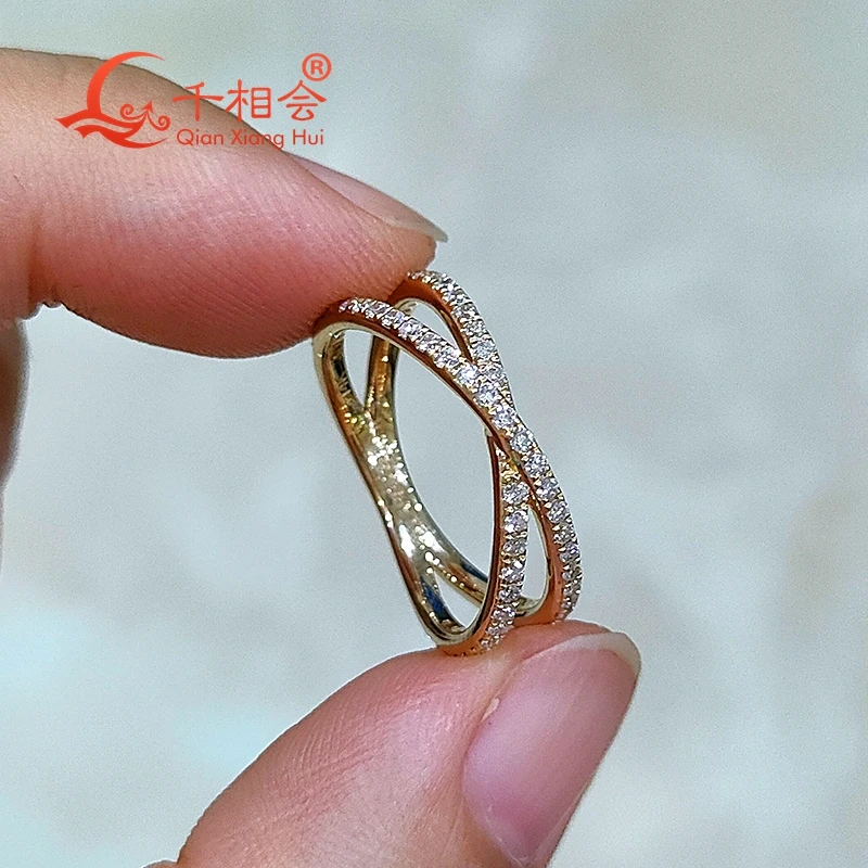 Yellow color X cross two band Melee 1.2mm white color  Moissanite Diamond Silver 925 Ring Jewelry for dating gift