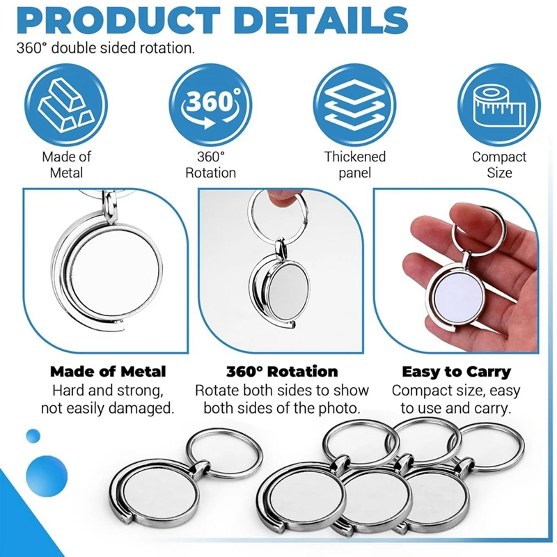 10 Pack 360&deg; Rotating Metal Sublimation Keychain Blanks, Double-Sided Sublimation Blanks DIY Key Chain