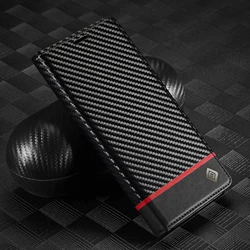 Luxurious Carbon Fiber Leather Flip Wallet Case with Card Slot for Xiaomi 12T Pro (Red --)