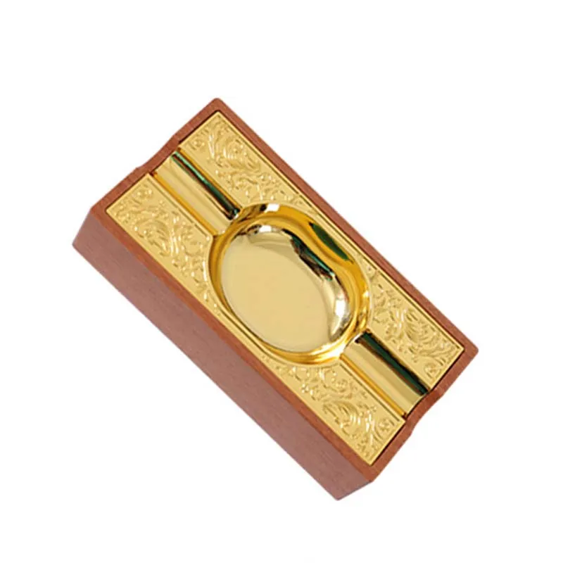 Solid Wood Cigar Ashtray High-end Creative Light Luxury Metal Portable Home Double Slot Vintage Cigarette Ashtray