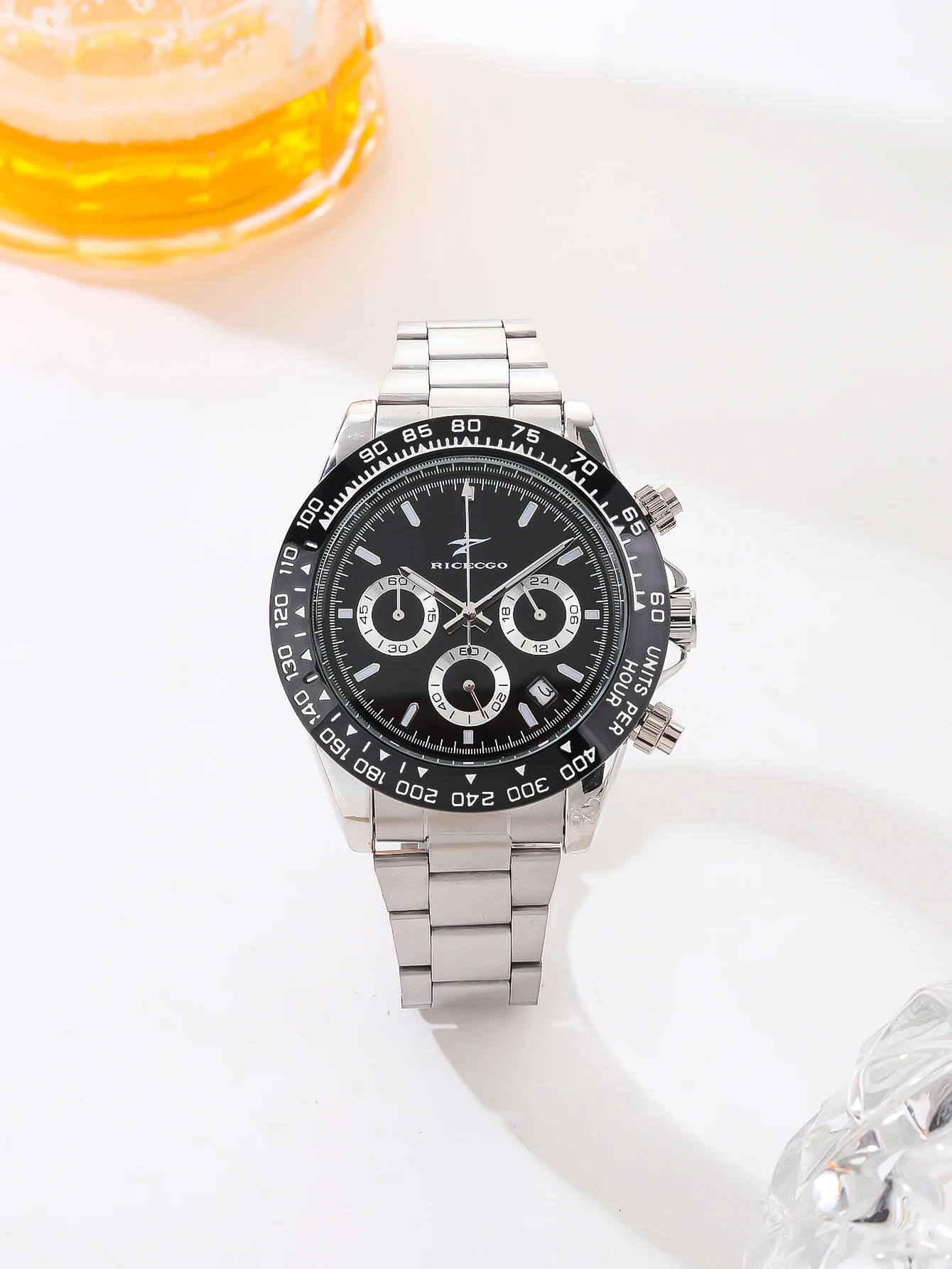 Orologio al quarzo con cronometraggio da uomo, cinturino in acciaio inossidabile, quadrante multifunzione, anello di misurazione della velocità, design con quadrante piccolo, sport alla moda - Image 4