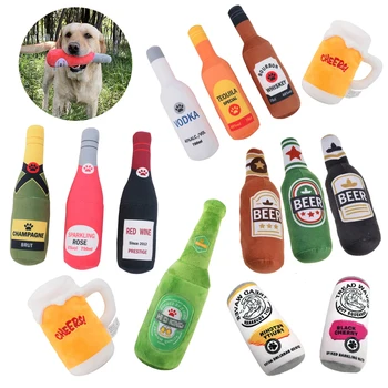 창의적인 맥주병 모양 봉제 강아지 삐삐 장난감, 부드럽고 작은 대형견 인터랙티브 물기 방지, 깨끗한 씹기 장난감, 애완 동물 액세서리