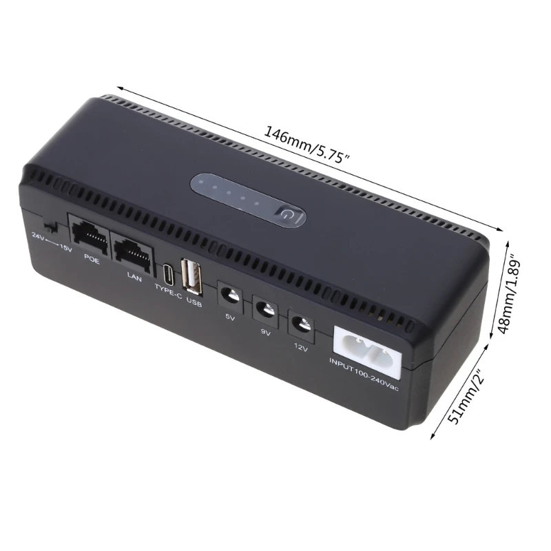 스탠바이 UPS 시스템, DC5V 9V 12V, 8 콘센트, USB C타입 충전 포트, 컴팩트 블랙 무정전 전원 공급 장치