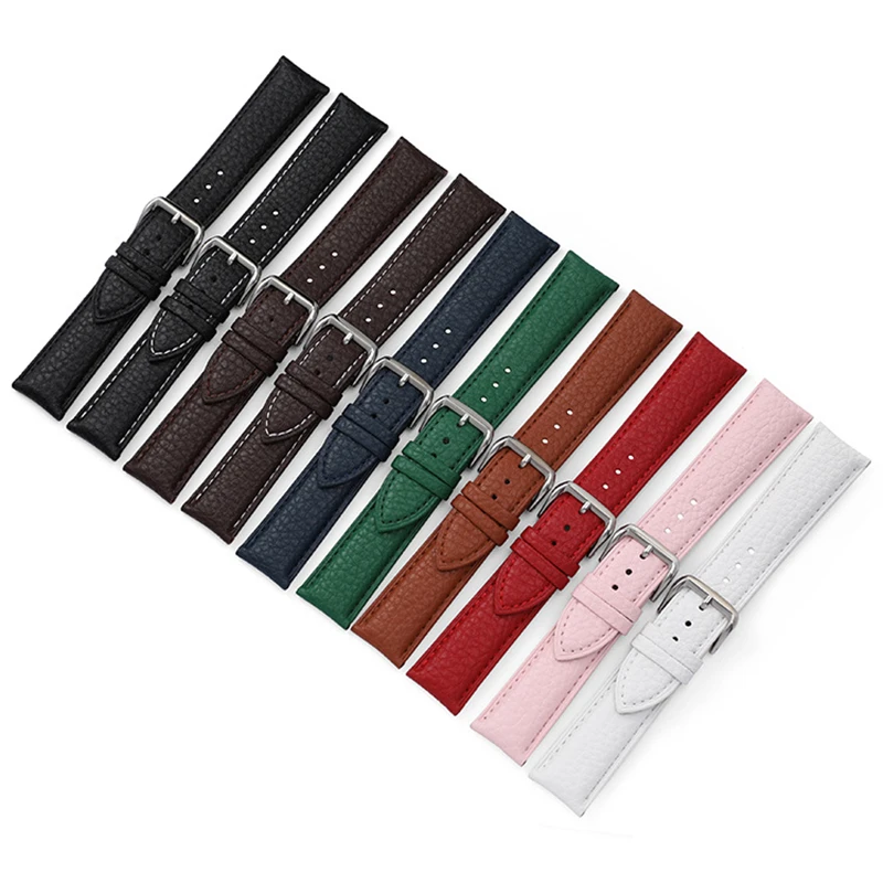 Litchi Pattern Soft Leather Watch Band Bracelet 14mm 16mm 18mm 20mm 22mm Replacement Wrist Straps Watchbands